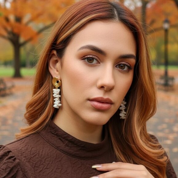 🆕️Crescent Moon Earrings with Baroque Pearls 18K Gold Plated Statement Jewelry - Picture 3 of 12